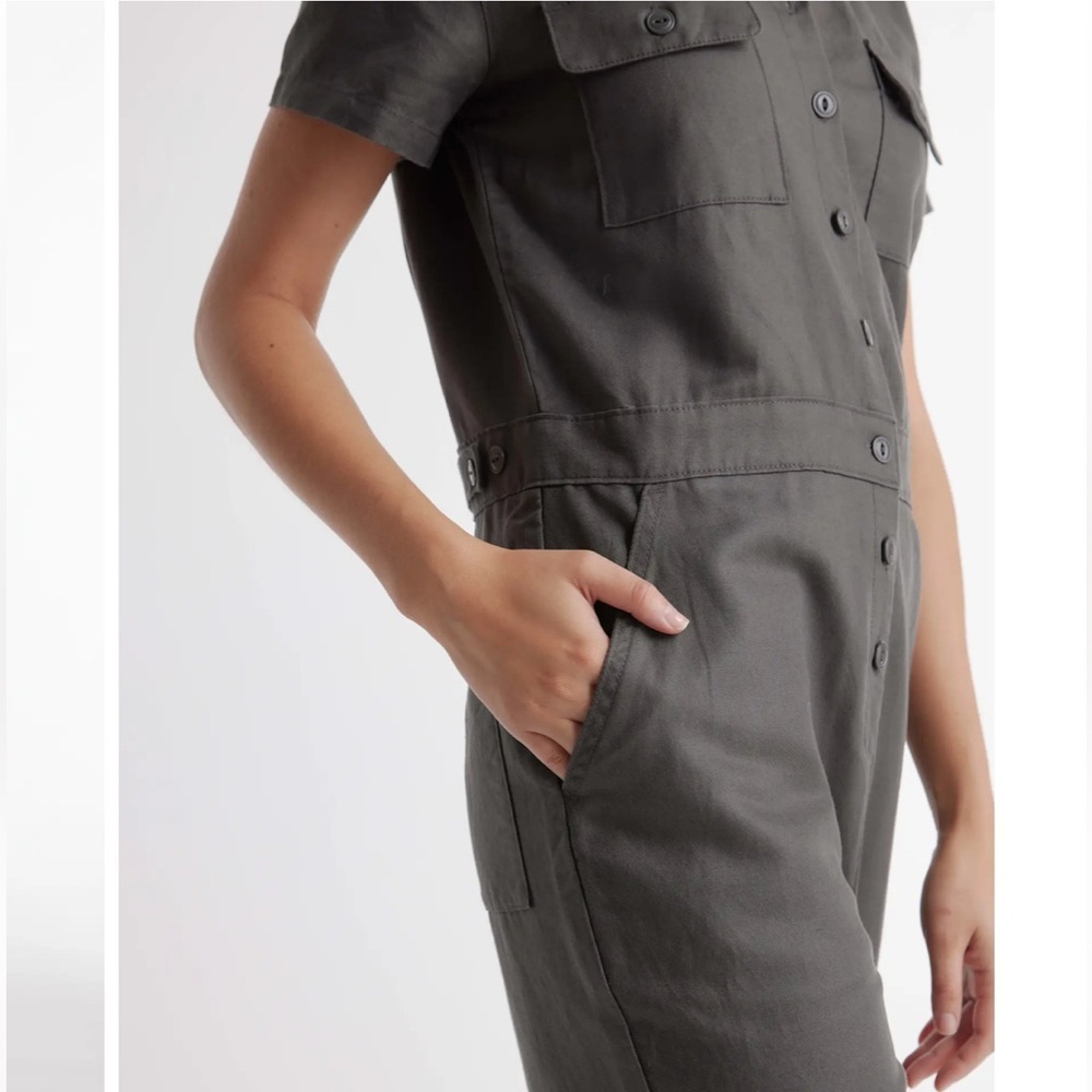 Women's Cotton Linen Twill Short Sleeve Coverall Jumpsuit Size L/G - Picture 7 of 9